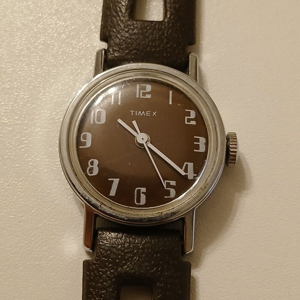 Parts/Repair VTG 70s Timex Manual Wind Ladies Watch Brown Dial 24mm Mechanical